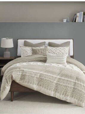 Mila 3-Piece Taupe Cotton Full/Queen Duvet Cover Set